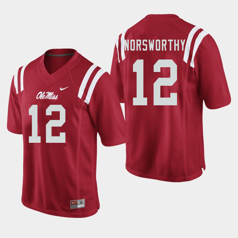 Adam Norsworthy Ole Miss Rebels NCAA Men's Red #12 Stitched Limited College Football Jersey SJG2758EC